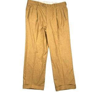 BERNARD ZINS Pants Mens 38W 28L Gold Pleat Super 100 Kashmir Wool Trousers